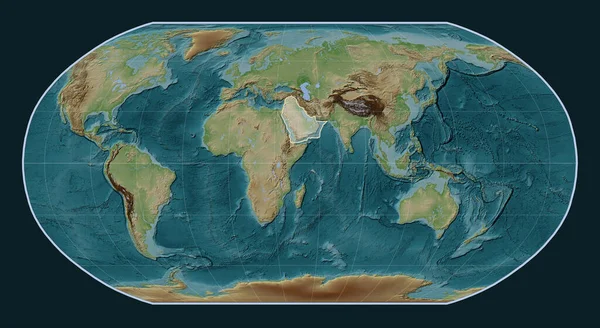 Robinson Projeksiyonunun Meridyen Merkezli Wiki Tarzı Yükseklik Haritasında Arap Tektonik — Stok fotoğraf