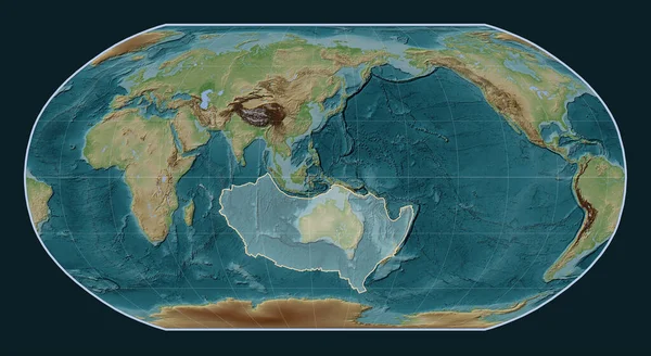 Australijska Płyta Tektoniczna Mapie Elewacji Stylu Wiki Projekcji Robinsona Wyśrodkowana — Zdjęcie stockowe