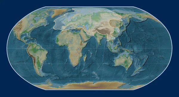 Ευρασιατική Τεκτονική Πλάκα Στο Φυσικό Υψομετρικό Χάρτη Στην Προβολή Robinson — Φωτογραφία Αρχείου