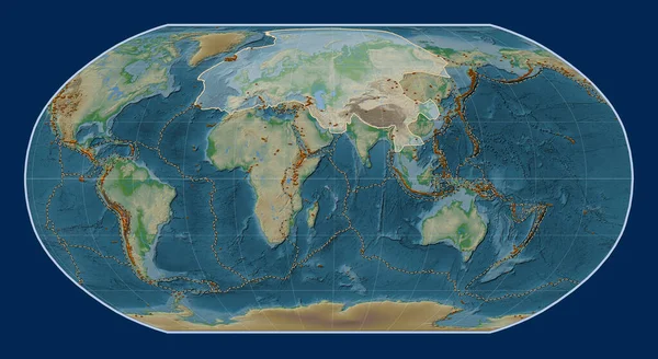 Eurasiatisk Tektonisk Platta Den Fysiska Höjdkartan Robinsons Projektion Centrerad Meridioniskt — Stockfoto
