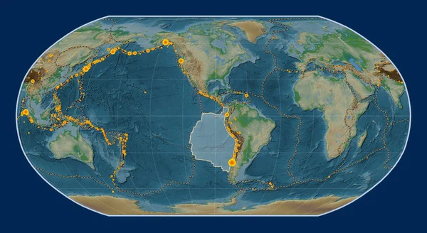 Placa Tectónica Nazca Mapa Elevación Física Proyección Robinson Centrada Meridionalmente — Foto de Stock