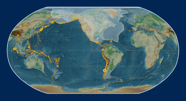 Placa Tectónica Norteamericana Mapa Elevación Física Proyección Robinson Centrada Meridionalmente — Foto de Stock