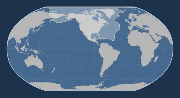 stock image North American tectonic plate on the solid contour map in the Robinson projection centered meridionally. 