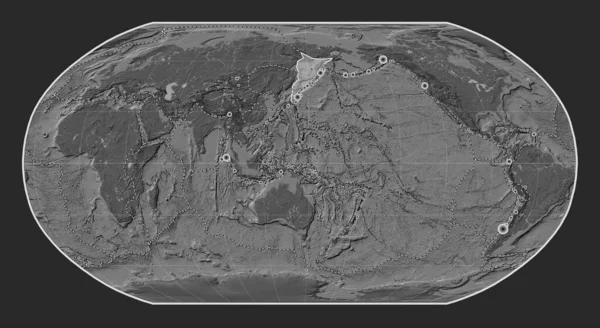 Okhotská Tektonická Deska Mapě Nadmořské Výšky Středu Robinsonovy Projekce Lokality — Stock fotografie