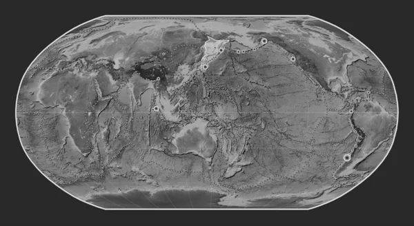 Okhotsk Tektonische Plaat Grayscale Hoogte Kaart Robinson Projectie Gecentreerd Meridionaal — Stockfoto