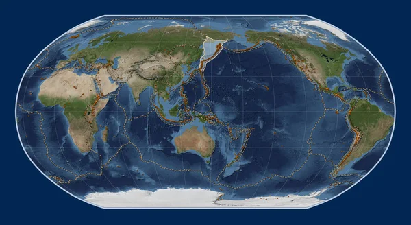 Okhotsk Tektonisk Platta Blue Marble Satellitkartan Robinson Projektionen Centrerad Meridionalt — Stockfoto