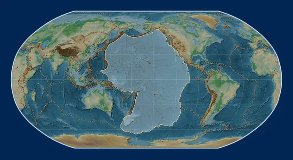 Placa Tectónica Del Pacífico Mapa Elevación Física Proyección Robinson Centrada — Foto de Stock