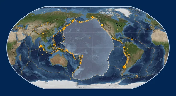 Robinson Projeksiyonunun Merkezindeki Mavi Mermer Uydu Haritasında Pasifik Tektonik Plakası — Stok fotoğraf