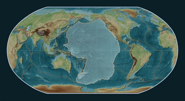 Płyta Tektoniczna Pacyfiku Mapie Elewacji Stylu Wiki Projekcji Robinsona Wyśrodkowana — Zdjęcie stockowe