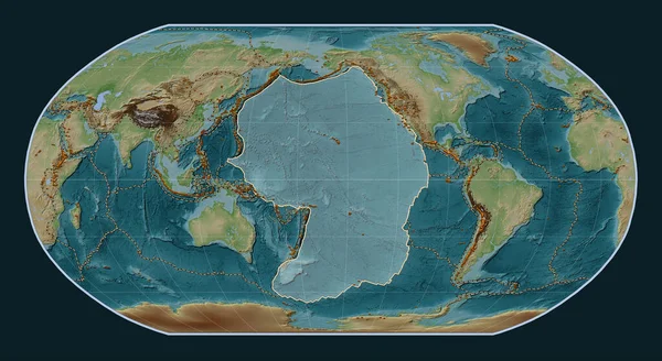 Placa Tectônica Pacífico Mapa Elevação Estilo Wiki Projeção Robinson Centrada — Fotografia de Stock