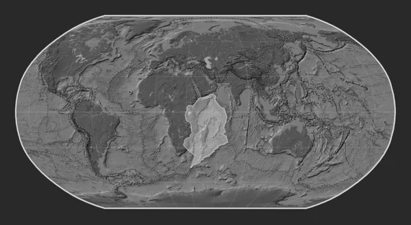 ロビンソン投影図の胆汁標高地図上のソマリアのテクトニックプレートは 単独で中心となった その他のプレートの境界線 — ストック写真