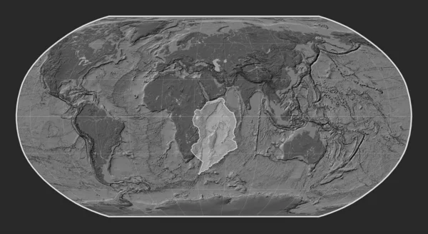ロビンソン投影を中心とした胆汁標高地図上のソマリアのテクトニックプレート — ストック写真