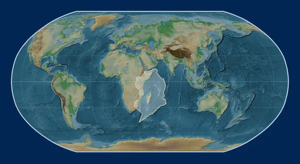 Placa Tectónica Somalí Mapa Elevación Física Proyección Robinson Centrada Meridionalmente — Foto de Stock