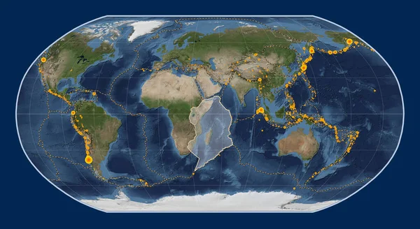Placa Tectónica Somalí Mapa Satélite Mármol Azul Proyección Robinson Centrada — Foto de Stock