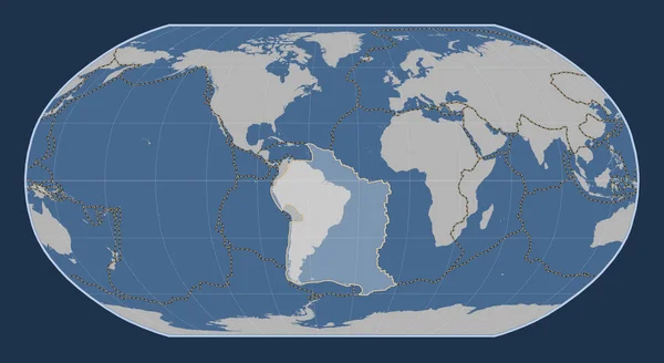 Robinson Projeksiyonunun Merkezindeki Katı Hat Haritasında Güney Amerika Tektonik Plakası — Stok fotoğraf