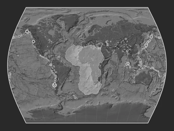 Africká Tektonická Deska Mapě Nadmořské Výšky Timesech Meridálně Soustředí Lokality — Stock fotografie