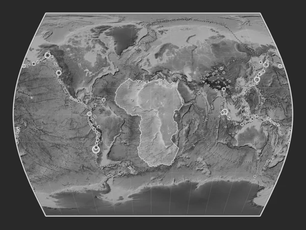 Africký Tektonický Talíř Mapě Nadmořské Výšky Stupních Šedi Projekci Times — Stock fotografie