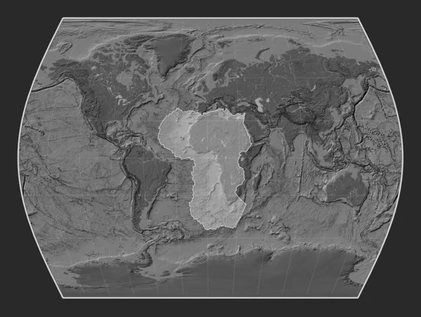 タイムズプロジェクションの胆汁高層地図上のアフリカのテクトニックプレートは 単独で中心に — ストック写真