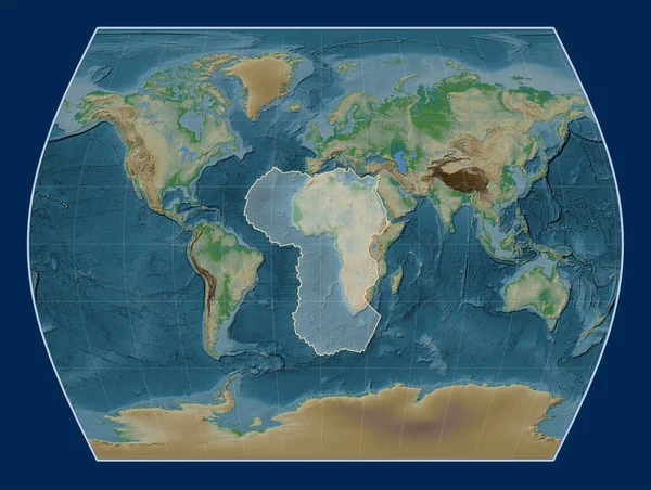 タイムズプロジェクションの物理的な標高マップ上のアフリカのテクトニックプレートは 単独で中心に — ストック写真