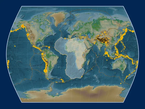 Африканська Тектонічна Пластина Фізичній Карті Висот Проекції Таймс Зосереджена Меридіанично — стокове фото