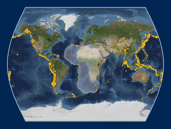 Placa Tectónica Africana Mapa Satélite Mármol Azul Proyección Times Centrada —  Fotos de Stock