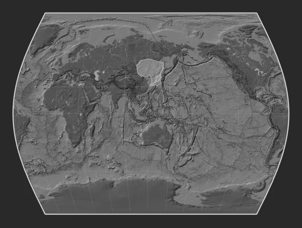 Amur Tectonic Plate Bilevel Elevation Map Times Projection Centered Meridionally — Stock Photo, Image