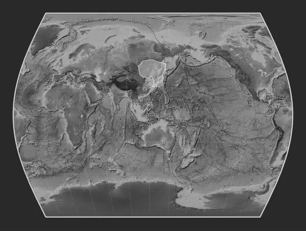 Amur Tektonický Štítek Výškové Mapě Stupních Šedi Projekci Timesů Meridálně — Stock fotografie