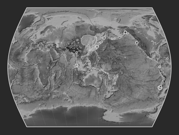 Amur Tectonic Plate Grayscale Elevation Map Times Projection Centered Meridionally — Stock Photo, Image