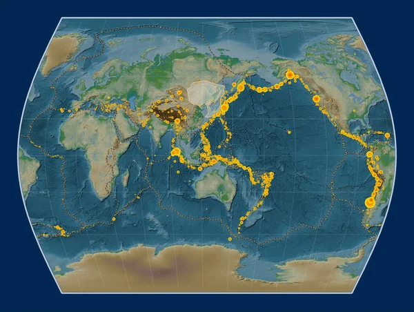 Placa Tectónica Amur Mapa Elevación Física Proyección Times Centrada Meridionalmente — Foto de Stock