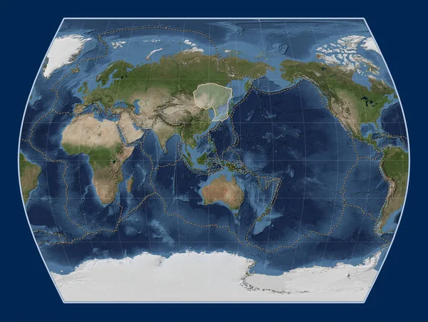Placa Tectónica Amur Mapa Satélite Mármore Azul Projecção Times Centrada — Fotografia de Stock