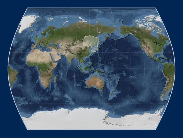 Placa Tectónica Amur Mapa Satélite Blue Marble Projecção Times Centrada — Fotografia de Stock