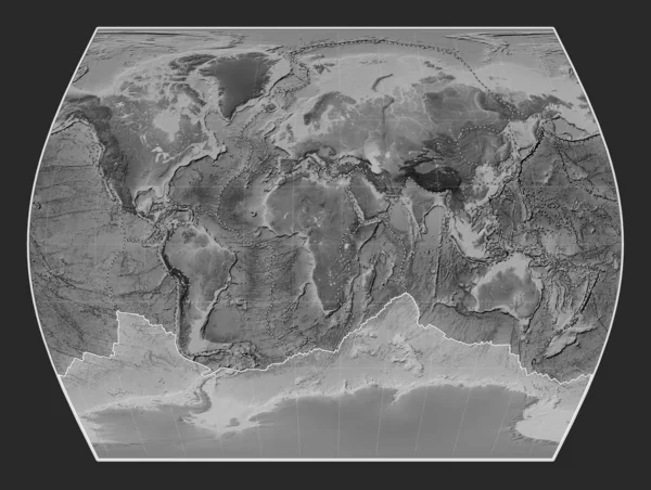 Płytka Tektoniczna Antarktydy Mapie Elewacji Skali Szarości Projekcji Times Wyśrodkowana — Zdjęcie stockowe