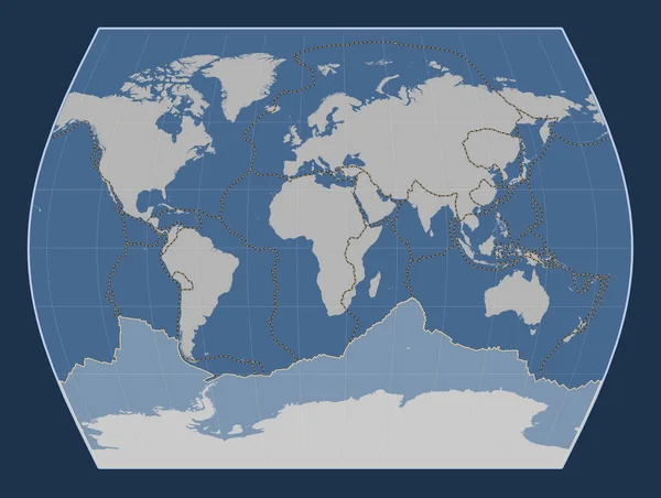 Times Projeksiyonunun Meridyen Merkezli Katı Hat Haritasındaki Antarktika Tektonik Plakası — Stok fotoğraf