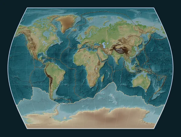 타임즈 투영에서 스타일의 지도에 지각판은 Meridionally 중심으로 접시의 — 스톡 사진