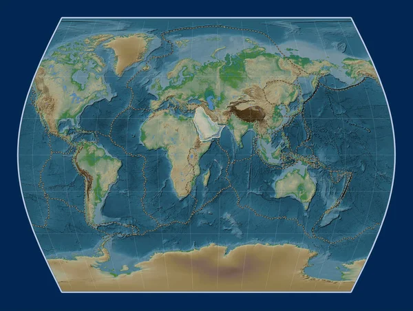 Arabian Tectonic Plate Physical Elevation Map Times Projection Centered Meridionally — Stock Photo, Image