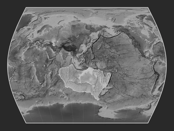 Australijska Płyta Tektoniczna Mapie Elewacji Skali Szarości Projekcji Times Wyśrodkowana — Zdjęcie stockowe