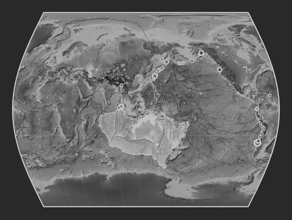 Australská Tektonická Deska Výškové Mapě Stupních Šedi Projekci Timesů Meridálně — Stock fotografie