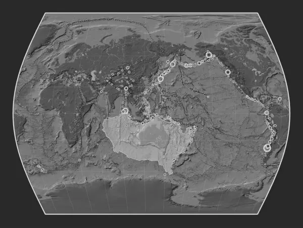 Australská Tektonická Deska Mapě Nadmořské Výšky Timesech Meridálně Soustředí Lokality — Stock fotografie