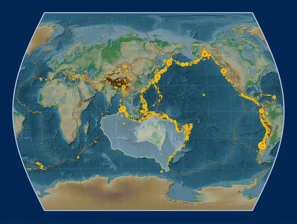 Australische Tektonische Platte Auf Der Physikalischen Höhenkarte Der Times Projektion — Stockfoto