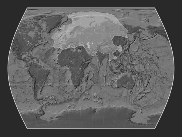 Eurasian Tectonic Plate Bilevel Elevation Map Times Projection Centered Meridionally — Stock Photo, Image