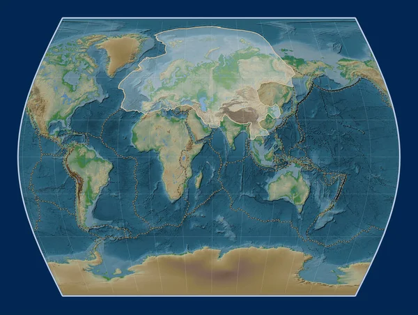 Eurasiatisk Tektonisk Platta Den Fysiska Höjdkartan Times Projektion Centrerad Meridioniskt — Stockfoto