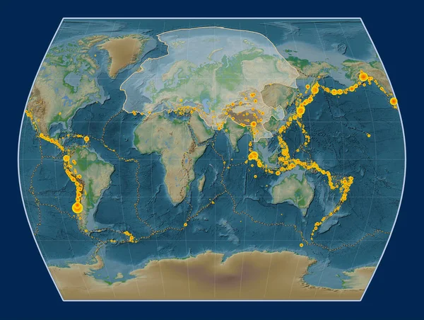 Placa Tectónica Eurasiana Mapa Elevação Física Projecção Times Centrada Meridionalmente — Fotografia de Stock