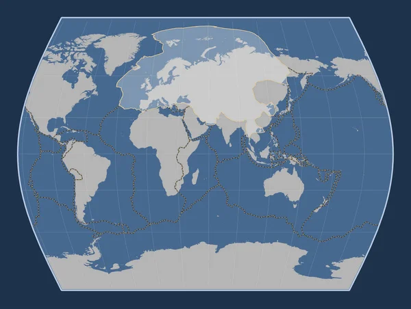 Placa Tectónica Eurasiana Mapa Contorno Sólido Projecção Times Centrada Meridionalmente — Fotografia de Stock