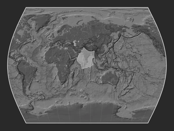 Indická Tektonická Deska Mapě Nadmořské Výšky Projekci Timesů Středem Poledníku — Stock fotografie