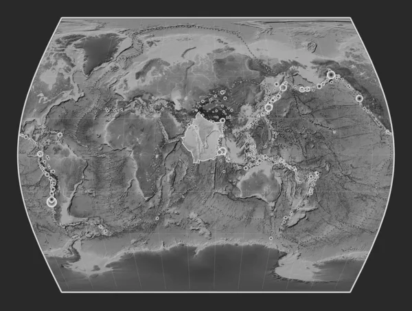 Indický Tektonický Štítek Mapě Nadmořské Výšky Stupních Šedi Projekci Times — Stock fotografie