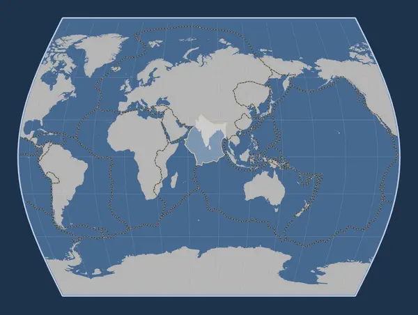 Placă Tectonică Indiană Harta Conturului Solid Din Proiecția Times Centrată — Fotografie, imagine de stoc