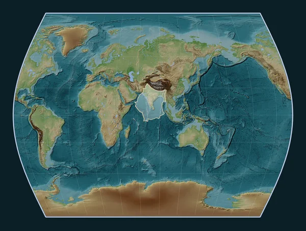 Indická Tektonická Deska Mapě Elevace Stylu Wiki Projekci Times Středem — Stock fotografie