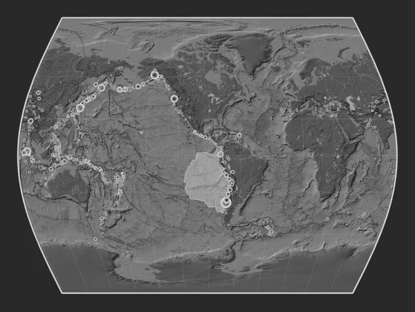 Tektonická Deska Nazca Mapě Nadmořské Výšky Timesech Meridálně Soustředila Lokality — Stock fotografie