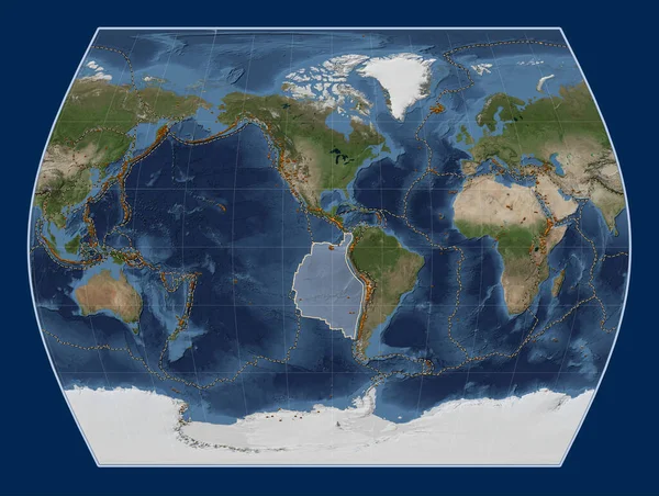 Nazca Tektoniska Platta Blue Marble Satellitkarta Times Projektion Centrerad Meridionalt — Stockfoto