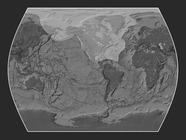 タイムズ プロジェクションの胆汁高層地図上の北アメリカのテクトニックプレートは 単独で中心となった その他のプレートの境界線 — ストック写真